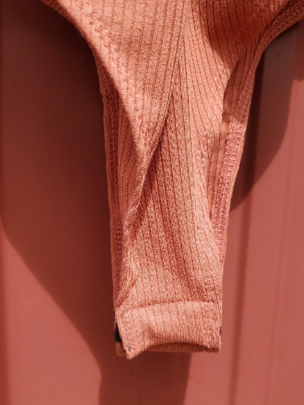 Lulu's XS Rust Ribbed One-Piece Bodysuit with Front Ruching - Picture 3 of 10